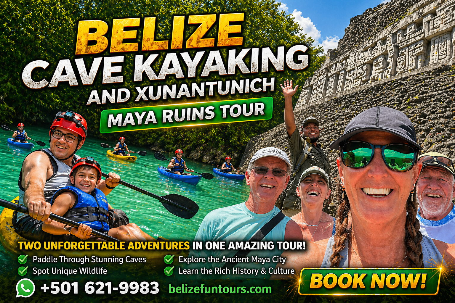 Belize Cave Kayaking and Xunantunich Maya Ruins Tour