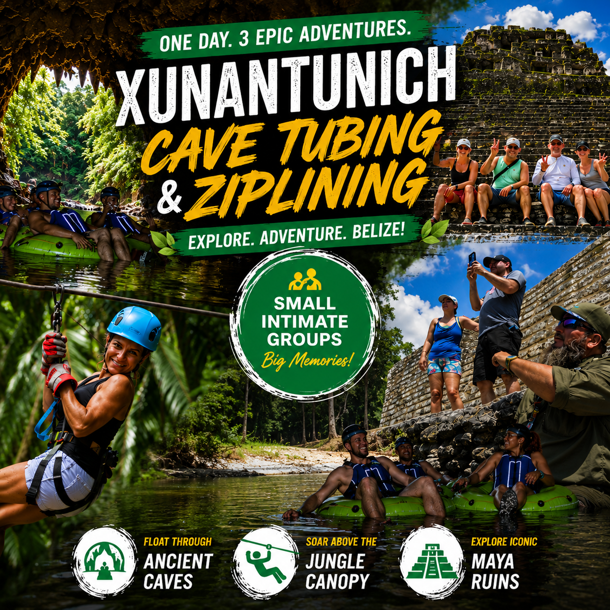 Belize Cave Tubing Zipline and Xunantunich Tour