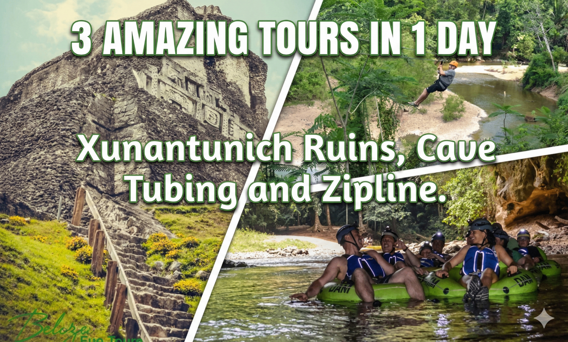 Belize Cave Tubing Zipline and Xunantunich Tour